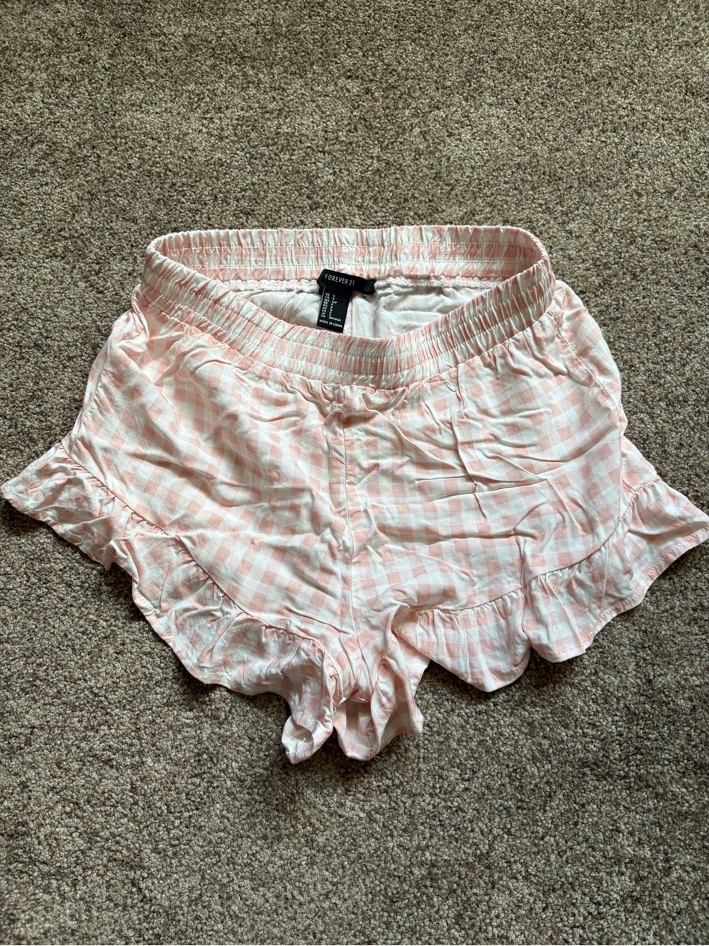 Forever 21 Light Pink Gingham Ruffle Pajama Shorts